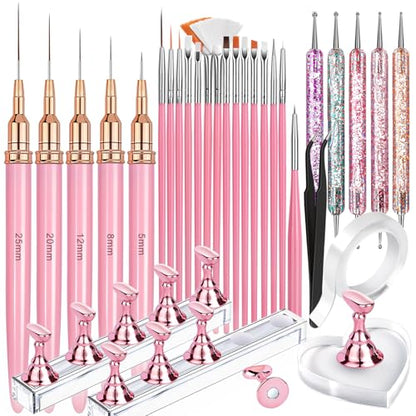 FANDAMEI Nail Art Tools, Nail Art Brushes With Nail Stand, Nail Design Tools, Nail Brushes For Nail Art, Nail Art Kit, Nail Holder For Painting Nails, Nail Liner Brushes, Nail Dotting Tool, Nail Tools