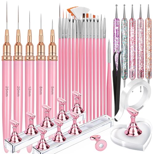 FANDAMEI Nail Art Tools, Nail Art Brushes With Nail Stand, Nail Design Tools, Nail Brushes For Nail Art, Nail Art Kit, Nail Holder For Painting Nails, Nail Liner Brushes, Nail Dotting Tool, Nail Tools