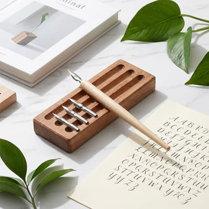 11 PCS Dip Pen Nibs, Calligraphy Nibs with Wooden Pen Holder, Dip Pens Nib Oblique Calligraphy Pens for Drawing Sketching Writing Ink Signing
