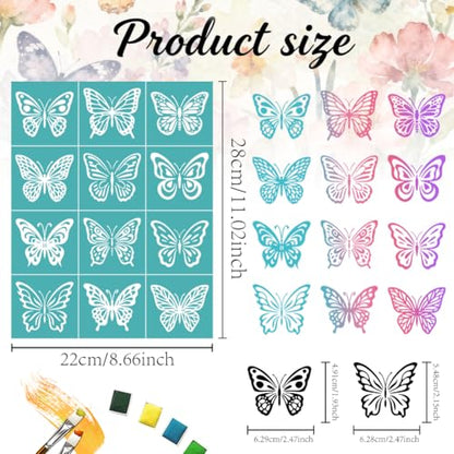 2 Sheets Butterfly Silk Screen Stencil, 12 Styles Butterflies Self-Adhesive Silk Screen Printing Stencils Reusable Mesh Stencil for Painting on Wall, Wood, T-Shirt, Home Craft Decor - style: Butterfly
