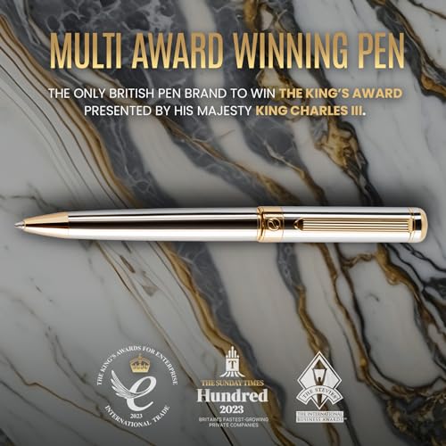 Scriveiner Silver Chrome Ballpoint Pen - Stunning Luxury Pen, Real Gold Plating, Schmidt Black Refill, Best Ball Pen Gift Set for Men & Women, Professional, Executive, Office, Nice, Fancy Pens - color: 2. Silver Chrome with Gold