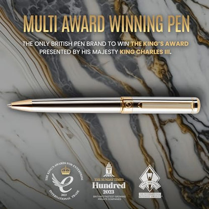 Scriveiner Silver Chrome Ballpoint Pen - Stunning Luxury Pen, Real Gold Plating, Schmidt Black Refill, Best Ball Pen Gift Set for Men & Women, Professional, Executive, Office, Nice, Fancy Pens - color: 2. Silver Chrome with Gold