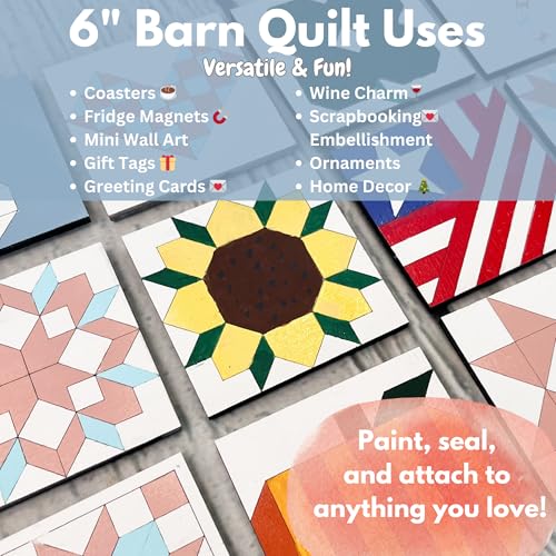 6" Barn Quilt Kit Set 4 | Butterfly, Patch Star, Dresden Flower, Starburst | Unfinished wooden quilt blocks to paint for DIY farmhouse wall art, craft parties, quilting decor, and family craft projects. - size: 6 inches (set of 4), style: Butterfly, Patch