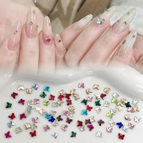 300Pcs Butterfly Nails Charms Mixed Colorful Butterflies Crystal Flat Back Nail Gems Mini Butterfly Nail Rhinestones Nail Diamonds Spring Summer Nail Jewelry for Women Manicure Accessories Crafts - color: gold