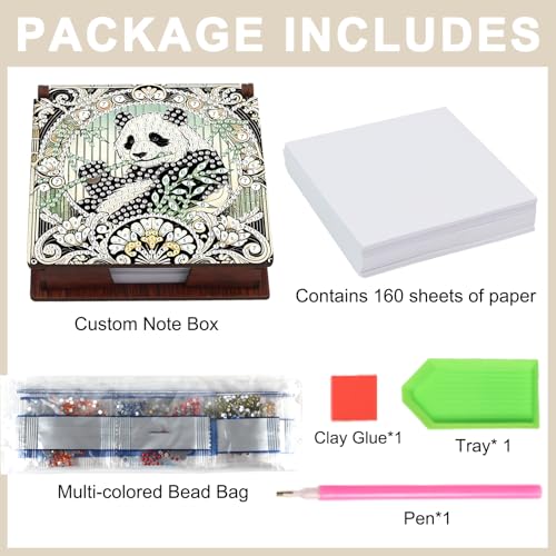 Diamond Painting Kit memo Box, Diamonds Art DIY Panda Patterns Sticky Note Box Special Shape Drill, with 160 Sticky Note, Ideal for Home Office Supplies, Handicrafts, Holiday Gifts - color: Panda