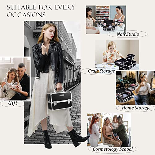 FRENESSA Makeup Train Case Makeup Case 11.8 Inch Large Cosmetic Box Organizer Travel Storage Professional Make Up Train Carrying Case with 6 Trays Locking Hard Vanity Storage Black - color: Black