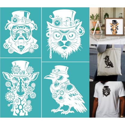 2 Sheets Punk Animal Silkscreen Stencil, Animal Printing Stencils Templates Reusable Self-Adhesive Silk Screen for Painting on Wall, Wood, T-Shirt, Fabric, Home Craft Decor, 8.7x11 Inch - style: Punk Animal