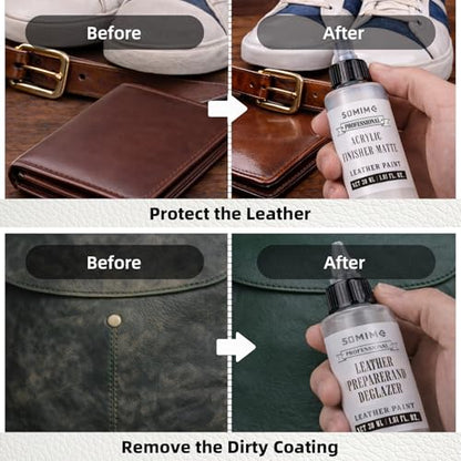 Acrylic Leather Paint Set, 18 Colors Acrylic Leather Dye Kit with Deglazer and Finisher, Sneaker Paints for Shoes, Bags, Couches, Sofa, Jackets, and DIY Crafts