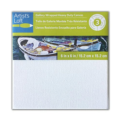 Artist's Loft 6" x 6" Level 3 Gallery Wrapped Heavy Duty Canvas - Archival, Acid Free Cotton Canvas for Paint, Acrylic, & Oils - Bulk 12 Pack - size: 6\ x 6\