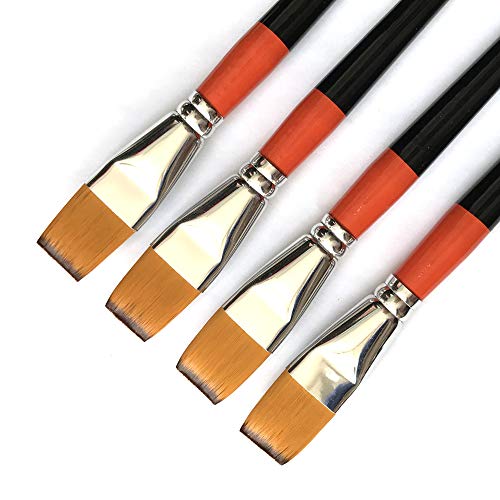 One Inch Flat Bright Paint Brush, Pack of 4, Premium Quality Synthetic Hair for Acrylic Watercolor Oil Gouache Painting by Students, Professionals and Artists - size: 1 Inch Flat (4 PCS)