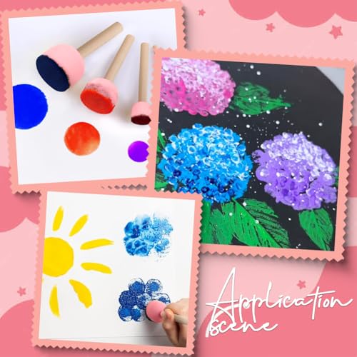 40Pcs 0.6 Inch Round Foam Sponge Brushes Foam Stencil Brush Set with Wooden Handle Small Circle Sponges Pink Stenciling Decorating Tools Paint Daubers for Painting Staining DIY Crafts Adult - style: Style 1