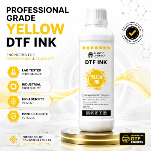DTF Film Yellow Ink 500ml - Premium Heat Transfer Direct to Film Ink for DTF Printer L1800 XP600 I3200 ET-8550 XP15000 R1390 ET-4800 ET-2800 L800 - color: Yellow, size: 500ml