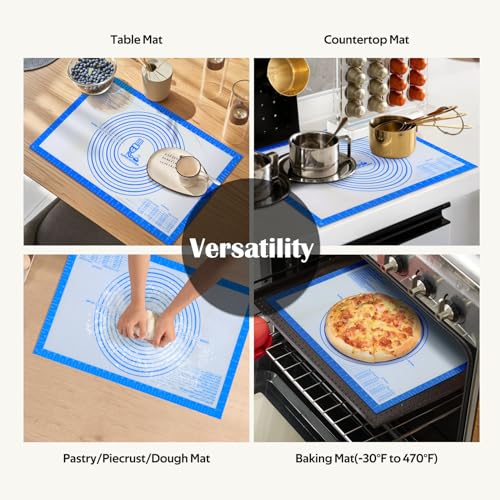 Nonstick Silicone Pastry Baking Mat Large with Measurements 16''By 24'' for Silicone Baking Mat, Counter Mat, Dough Rolling Mat/Pie Crust Mat By Folksy Super Kitchen(16×24, Blue) - color: Blue, size: 24"L x 16"W