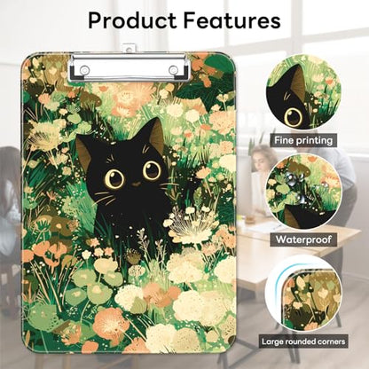 Plastic Cute Clipboard Low-Profile Metal Clip, A4 Letter Size 9 x 12.5 in, 8.5 x 11 Paper Clip Board for Teachers, Nurses, Classroom,Cute Cat - color: Cute Cat