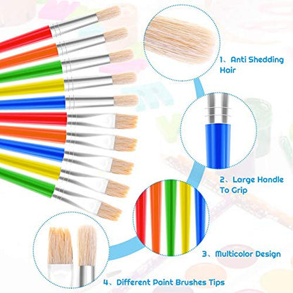 Anezus 30 Kids Paint Brushes Set with Jumbo Round Watercolor and Large Flat Craft Brushes