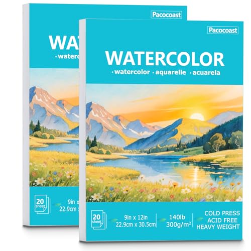 Pacocoast 9"X12" Watercolor Paper - Pack of 2 (40 Sheets), Glue-Bound Cold Press Art Paper, Artist-Grade Sketchbook, Water Color Journal Notebook, Ideal for Adults, Beginners, Teal - color: Teal, size: 9" x 12"(Pack of 2)