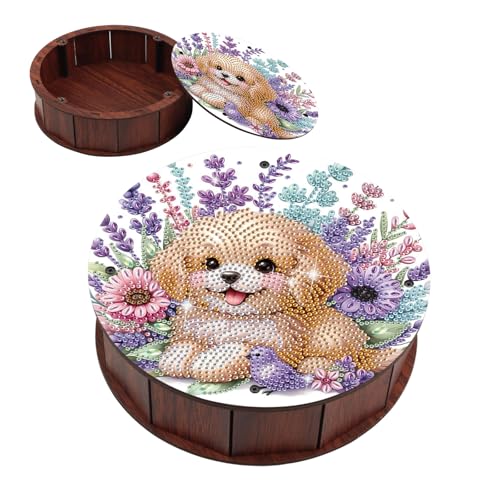 JZHYOAN Diamond Art Snack Box with Lid for Family Item Holder Diamond Painting Movie Snack Tray Organizer DIY Dog Wooden Container Organizer for Relaxing Leiture Home Living Room Bedroom Restaurant - color: Light Yellow Dog