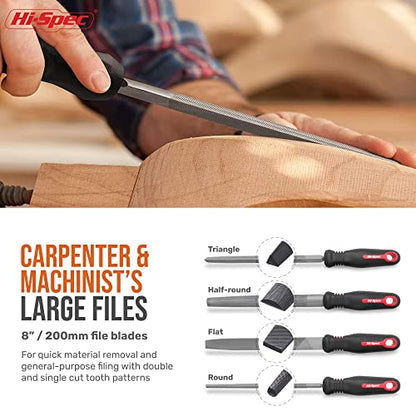 Hi-Spec 17 Piece Metal Hand & Needle File Tool Kit Set. Large & Small Mini T12 Carbon Steel Flat, Half-Round, Round & Triangle Files. Complete in a Zipper Case with a Brush - size: 17 pieces