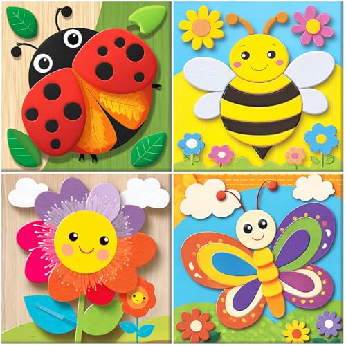 MAXBYE 4 Pack Paint by Numbers Kit for Kids, Cute Cartoon Flower Color by Number Kids 8-12 with Pre-Drawn Canvas Board, DIY Easy Canvas Oil Painting Kits for Beginners Children Home Wall Decor 8x8 in - color: BK4ZH048