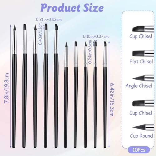 10Pcs Silicone Brushes for Crafts Clay Tools Rubber Tip Paint Glue Brush Professional Sculpting Tools for Handicraft Pottery Artwork Shaping Carving DIY