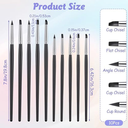 10Pcs Silicone Brushes for Crafts Clay Tools Rubber Tip Paint Glue Brush Professional Sculpting Tools for Handicraft Pottery Artwork Shaping Carving DIY