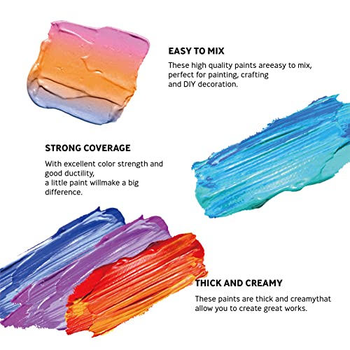Acrylic Paint Set 24 Colors Craft Paints in Tubes with 10 Art Brushes Rich Pigment for Artists Beginners Painting on Canvas Wood Fabric Crafts, 36ml/Tube - size: 0.05 Fl Oz (Pack of 24)