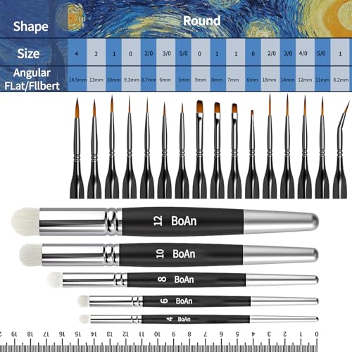 BoAn 21 Pcs Micro Paint Brushes Set,Miniature Brushes with Triangular Handles,for Acrylics,Oils,Watercolors & Paint by Number for Figurine,Craft, Models,Nail Art, Face Painting and Paint 40k (Black)