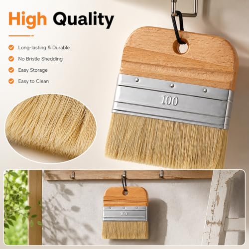 4 Inch Flat Paddle Paint Brush, Paint Brush with Short Wooden Handle, Natural Bristle Brush, Wide Paintbrush for Stains, Varnishes, Wall Painting, Furniture Refinishing & DIY Craft Projects - size: 4 Inch Paddle Paint Brush