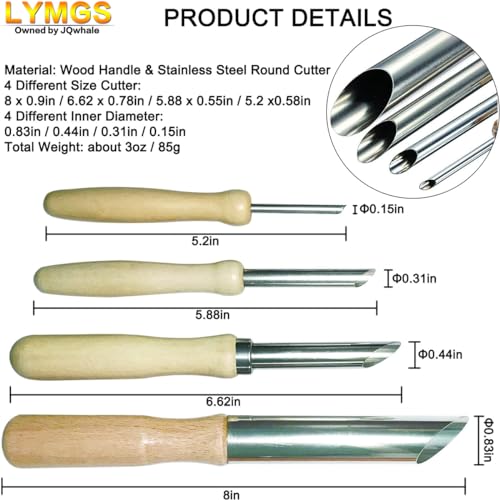 LYMGS Clay Circular Hole Cutter Tool Set, Wood Handle & Stainless Steel Round Hole Cutter for Pottery Sculpture DIY Clay Modeling, 4 Sizes a Pack