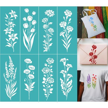 2 Sheets Silkscreen Stencil, Flowers Plants Printing Stencils Templates Reusable Self-Adhesive Silk Screen for Painting on Wall, Wood, T-Shirt, Fabric, Home Craft Decor, 8.7x11Inch - style: Plants