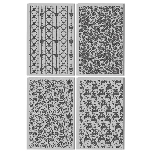 CHGCRAFT 4 Pcs Valentine's Day Polymer Clay Texture Sheet Bow and Roses Rubber Clay Texture Mat for Polymer Clays Making Earrings Jewelry DIY Crafts 5.5 × 5.5 Inch