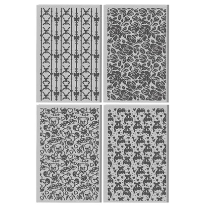 CHGCRAFT 4 Pcs Valentine's Day Polymer Clay Texture Sheet Bow and Roses Rubber Clay Texture Mat for Polymer Clays Making Earrings Jewelry DIY Crafts 5.5 × 5.5 Inch