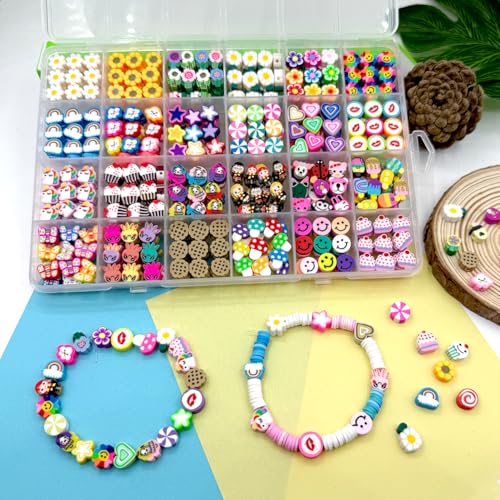 480PCS Flower Polymer Clay Beads for Bracelet Earring Jewelry Making, Mixed Clay Spacer Beads Charms for DIY Art Craft Gifts (Flower) - color: Flower