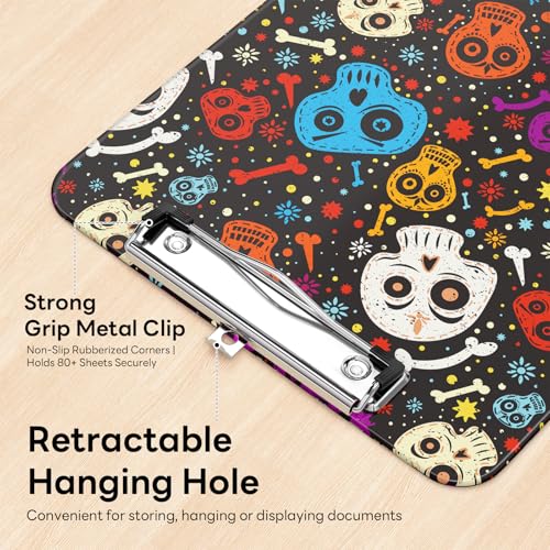 Plastic Cute Clipboard Low-Profile Metal Clip, A4 Letter Size 9 x 12.5 in, 8.5 x 11 Paper Clip Board for Teachers, Nurses, Classroom,Cute Skulls - color: Cute Skulls