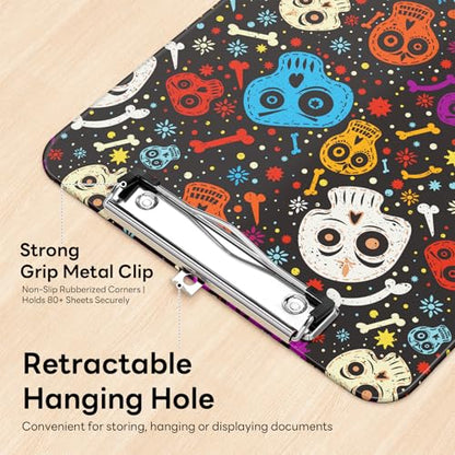 Plastic Cute Clipboard Low-Profile Metal Clip, A4 Letter Size 9 x 12.5 in, 8.5 x 11 Paper Clip Board for Teachers, Nurses, Classroom,Cute Skulls - color: Cute Skulls