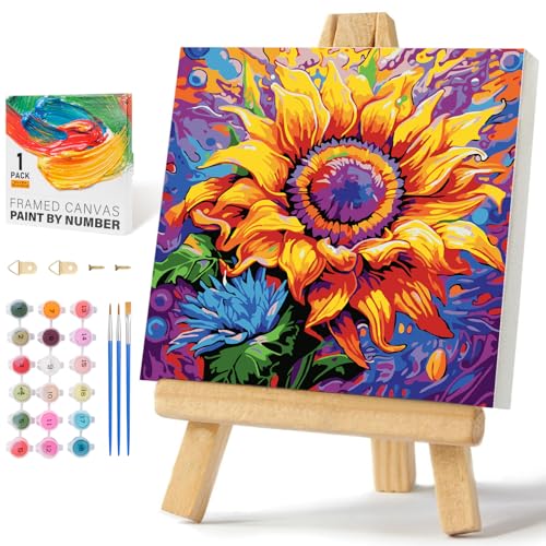 Framed Paint by Numbers Kit for Adults Beginners & Kids Ages 8-12, Sunflower Acrylic Easy Paint by Number with Frame, Watercolor Paint by Number Kits on Canvas Framed (10 * 10 Inch, without Easel) - color: BOP1PF08, size: 10 x 10 Inch