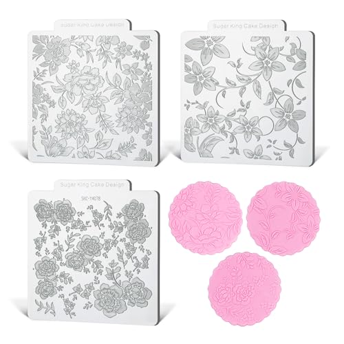 KALAIEN Cookie Stamps,Fondant Impression Mat,Polymer Clay Texture Sheets for Fondant Embosser Stamp for Cake Decorating Set of 3 Style 3 - color: Style 3