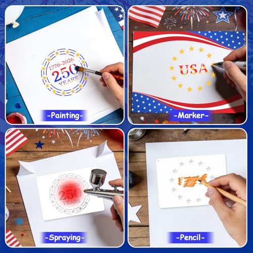 12 Pcs Independence Day Star Stencils for Painting Set, Reusable 4th of July Multiple Sizes Painting Templates, Memorial Labor Day Patriotic Stencil Craft Drawing Templates DIY Scrapbook, Wood Signs - style: Independence Day Star