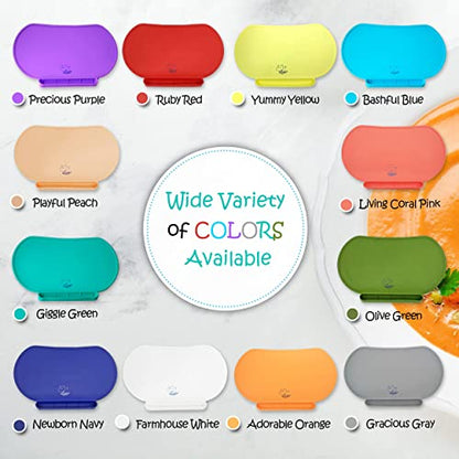 Silicone Children's Place Mat - Baby Mumbo | Food-Grade Quality with Unique Raised Edges for Spill Prevention | Lightweight, Portable, and Spill-Proof Tray (Bashful Blue) - color: Bashful Blue