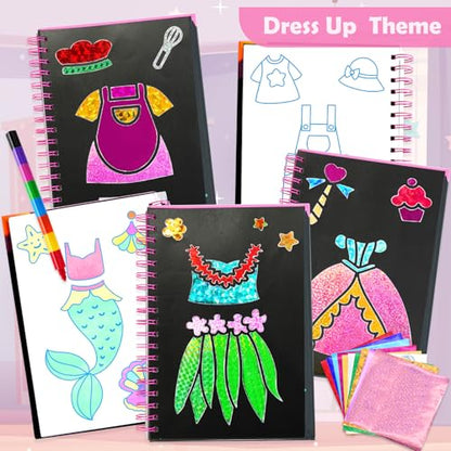 FUNNYB&G Foil Art Craft Kit for Girls 4-10 Years Old: Mess-Free & No-Glue, Create 16 Sparkly Dress Up Pictures – Perfect Travel Toy & Birthday Gift for Kids (Dress Up) - style: Dress