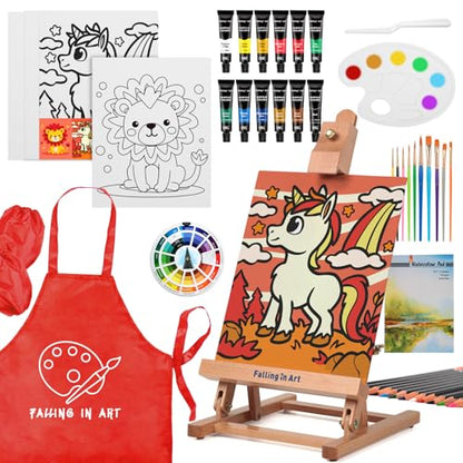 Falling in Art 52Pcs Acrylic Paint Set with Table Easel, Art Painting Kit with Acrylic Paints, Canvas Panels, Paintbrushes, Canvas Supplies Kit for Kids, Adults, Beginners, and Artists, Red - color: Red