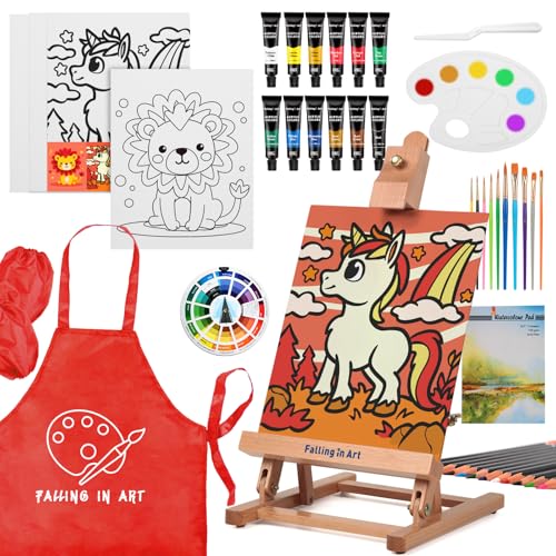 Falling in Art 52Pcs Acrylic Paint Set with Table Easel, Art Painting Kit with Acrylic Paints, Canvas Panels, Paintbrushes, Canvas Supplies Kit for Kids, Adults, Beginners, and Artists, Red - color: Red