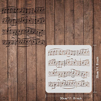 FINGERINSPIRE Music Stencils Template 11.8x11.8 inch Plastic Music Notes Drawing Painting Stencils Sheet Music Square Reusable Stencils for Painting on Wood, Floor, Wall and Tile