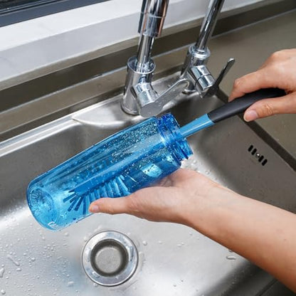MOSOLAN 3-in-1 Water Bottle Cleaning Brush Set - Long Handle Scrubbing Brush for Tumbler, Straw, Baby Bottles, Drinking Glasses, Smokey Blue - color: Smokey Blue