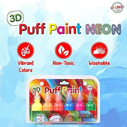 Puff Paint, 6 Pack 3-D Fabric Paint, Neon Colors, Permanent Non-toxic and Washable Paint Set for Kids, Ages 3+ - size: 6 Count (Pack of 1)