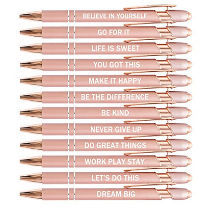 PASISIBICK 12 Pieces Rose Gold Inspirational Motivational Quotes Snarky Screen Touch Stylus Ballpoint Pens, Office Encouraging Scriptures, Black Ink (Rose Gold,Motivational) - color: Rose Gold,Motivational