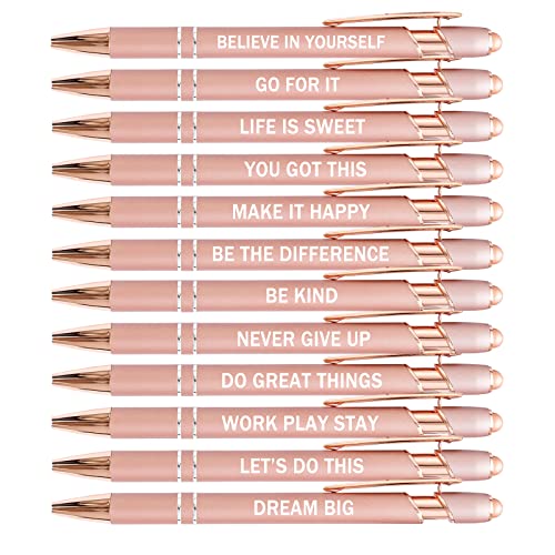 PASISIBICK 12 Pieces Rose Gold Inspirational Motivational Quotes Snarky Screen Touch Stylus Ballpoint Pens, Office Encouraging Scriptures, Black Ink (Rose Gold,Motivational) - color: Rose Gold,Motivational