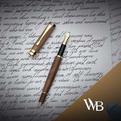 Wordsworth & Black Calligraphy Pen Gift Set, Includes Ink Bottle, 6 Cartridges, Refill Converter, 6 Replacement Nibs, Luxury Bamboo, Journaling, Smooth Writing Pens [Brown Wood] - color: Brown Wood