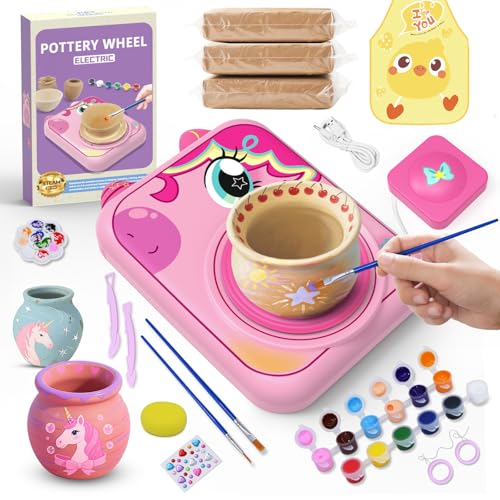 Pottery Wheel for Kids, Girls Arts and Crafts Toys for Kids Ages 8-12,Pottery Craft Kit with 3 Pack Air-Dry Clay, Art Supplies for Kids Toys Girls Birthday Gift for 6 7 8 9 10 11 12+ - color: Pink