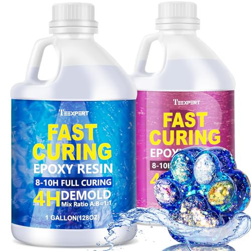 Teexpert Epoxy Resin - Fast Curing Resin 2 Gallon 4 Hours Demold Crystal Clear & Self-Leveling Casting Resin 8-10 Hours Quick Cure Epoxy Resin Kit for Jewelry, Ring, Keychains, Coaster, Wood, Molds - size: 256 OZ